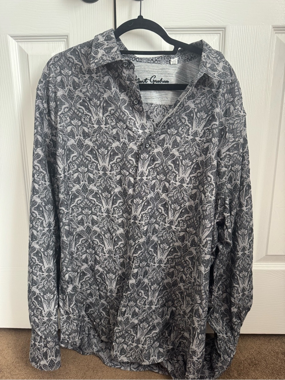 Robert Graham Gray Floral-Pattern Long Sleeve Shirt